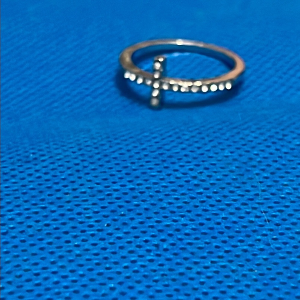 Source Unknown Silver Cross Ring with Crystals
